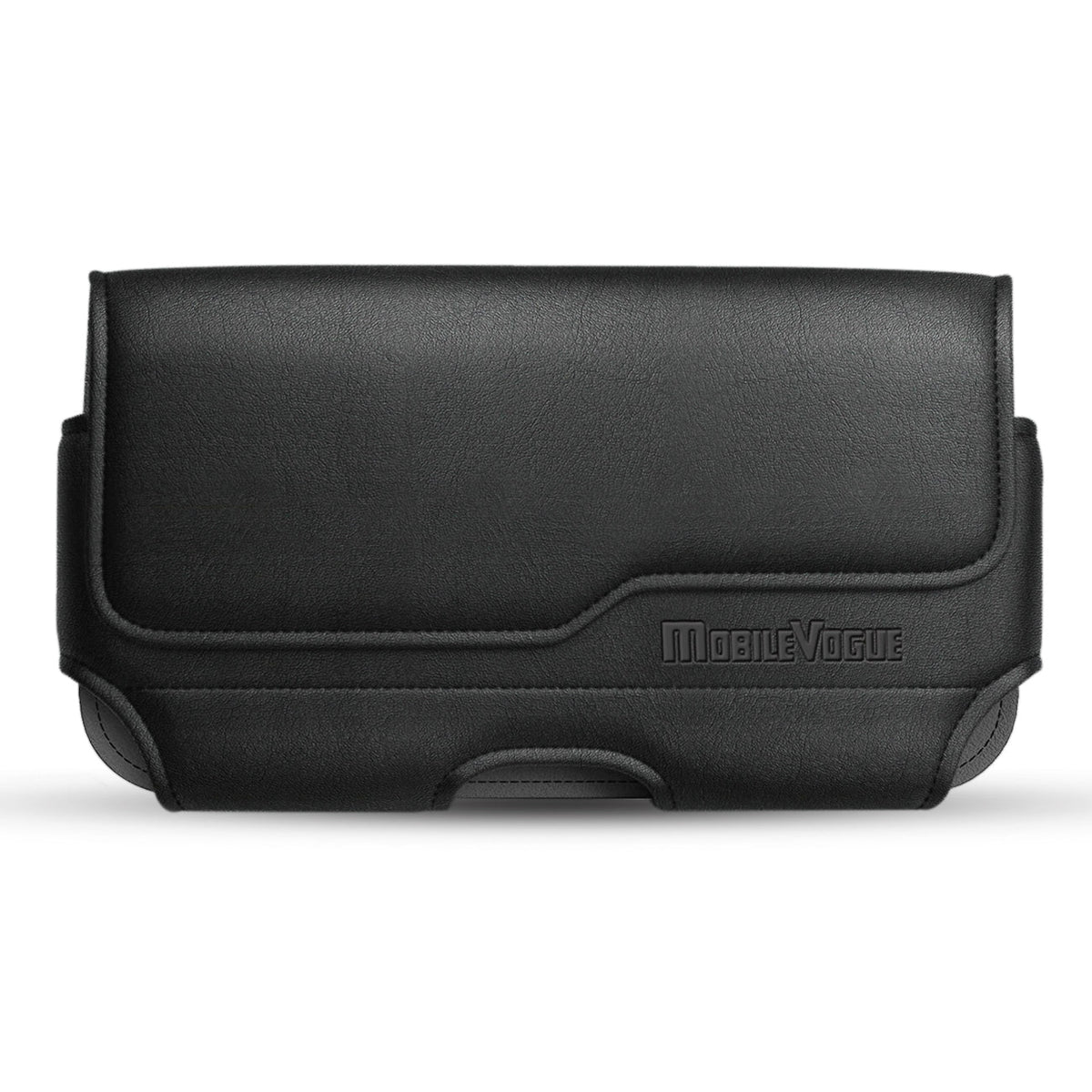 MV Horizontal Leather Pouch With Z Lid Pattern With Embossed Logo In Black (6.1X3.2X0.7 Inches) - Shockproof & Reliable