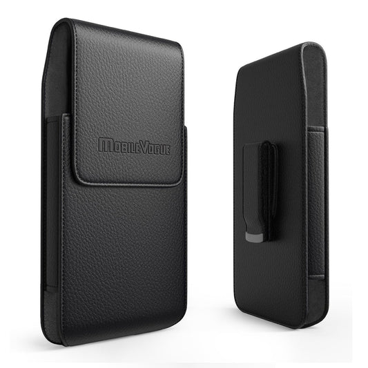 MV Vertical Leather Pouch With Magnetic Closure and Belt Loop In Black (6.1 x 3.2 x 0.7 Inches) - Ultra-Slim & Reliable