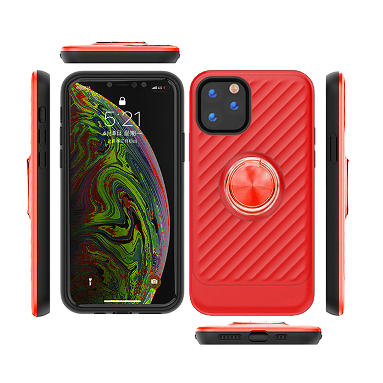 IPHONE 11 PRO Compatible APPLE IPHONE 11 PRO Case with Ring Holder In Red - Heavy Duty Protection by