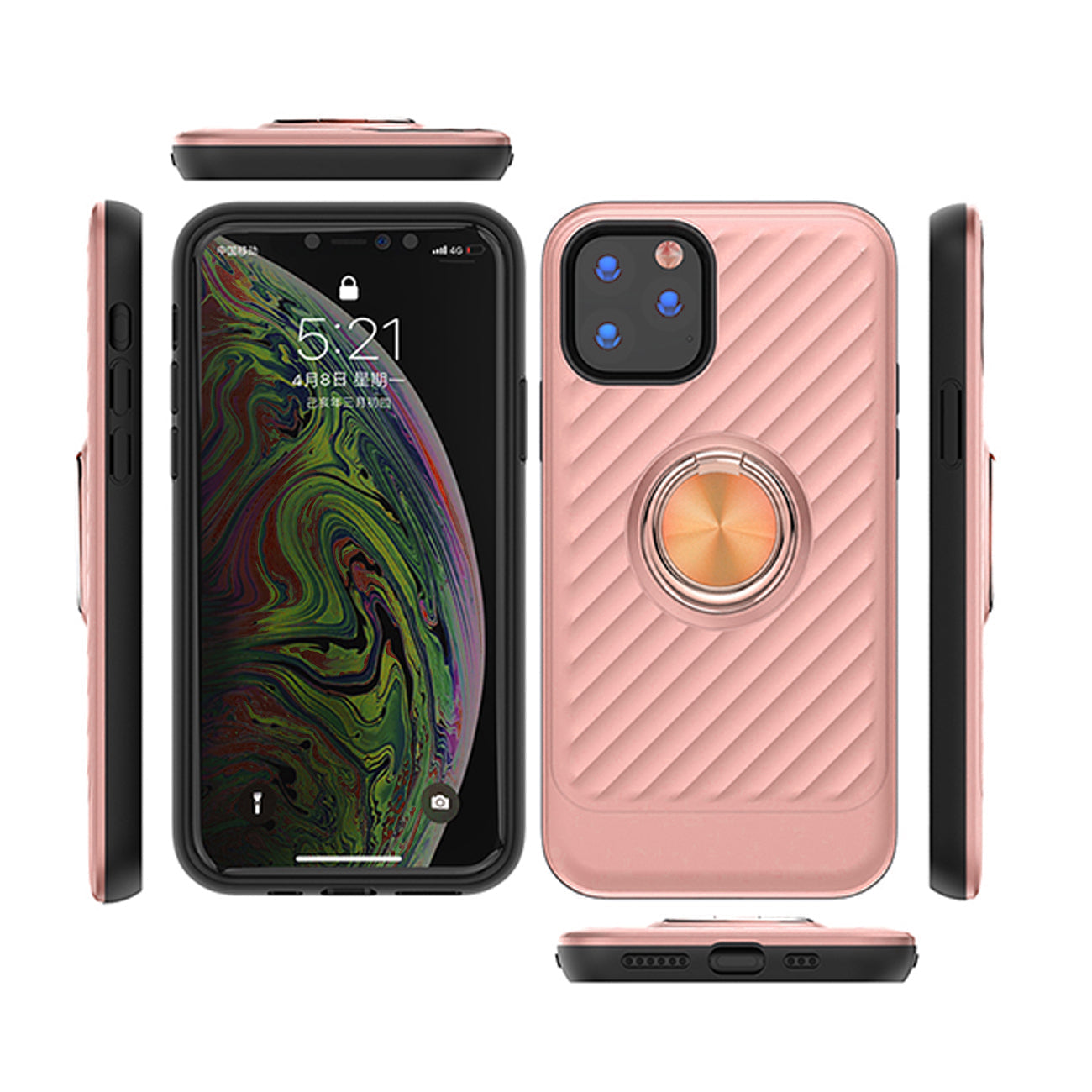 IPHONE 11 PRO Compatible APPLE IPHONE 11 PRO Case with Ring Holder In Rose Gold - Heavy Duty Protection by
