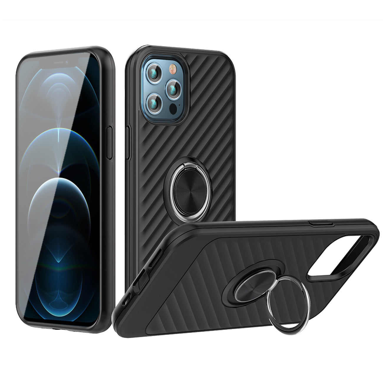 IPHONE 12 PRO Compatible Phone Case with Ring Holder APPLE IPHONE 12 PRO MAX In Black - Premium Protection by