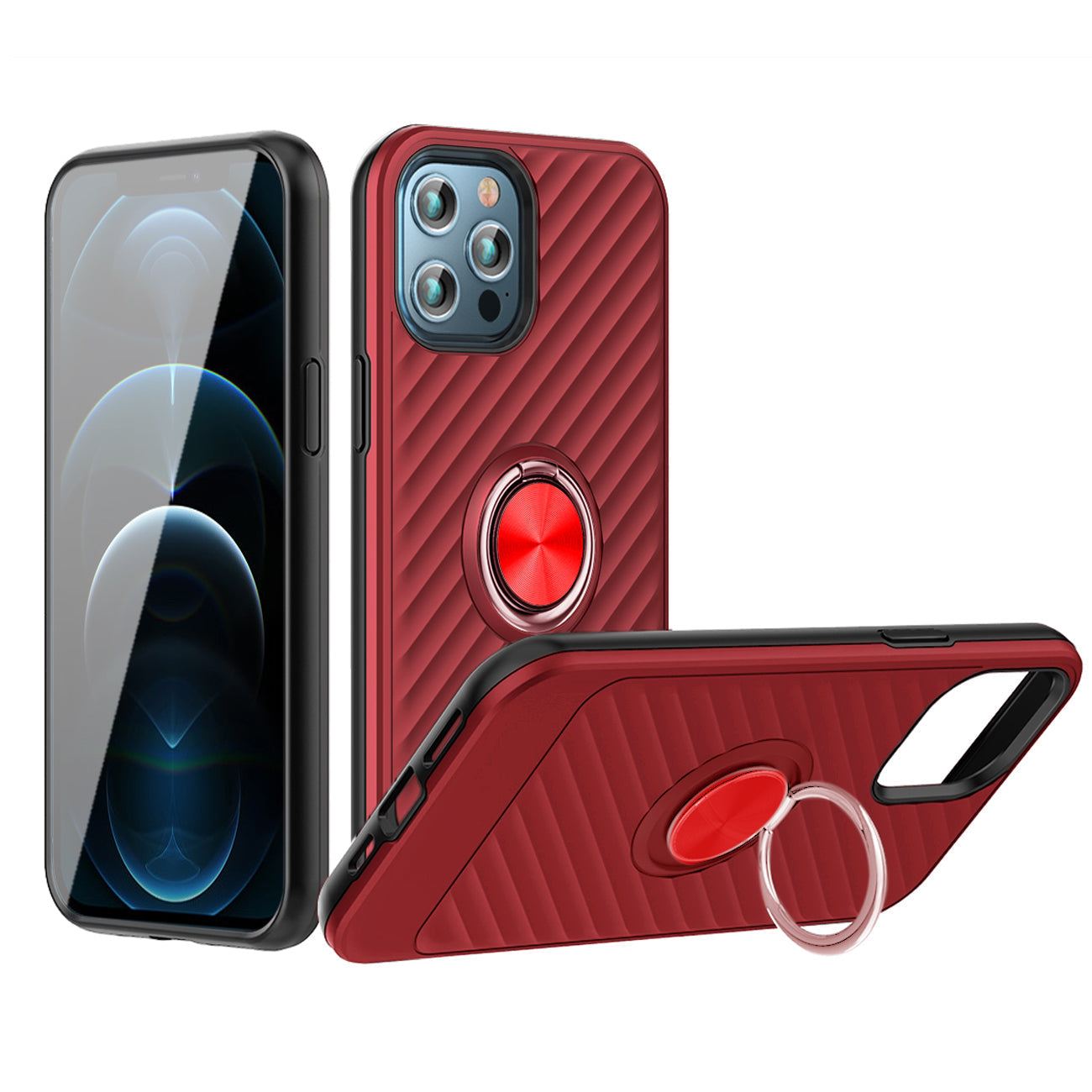 IPHONE 12 PRO Compatible Phone Case with Ring Holder APPLE IPHONE 12 PRO MAX In Red - Ultra-Slim Protection by