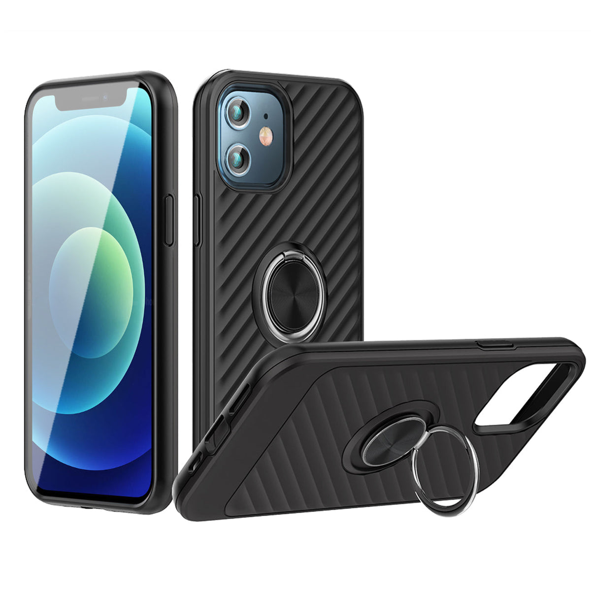 IPHONE 12 MINI Compatible Phone Case with Ring Holder APPLE IPHONE 12 MINI In Black - Durable Protection by