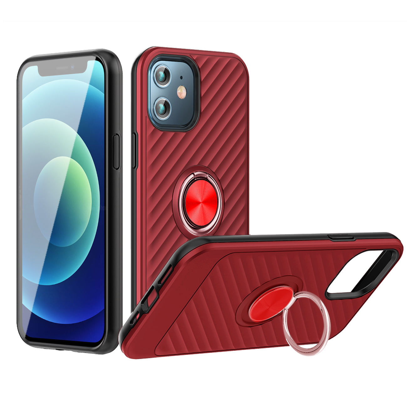 IPHONE 12 MINI Compatible Phone Case with Ring Holder APPLE IPHONE 12 MINI In Red - Ultra-Slim Protection by