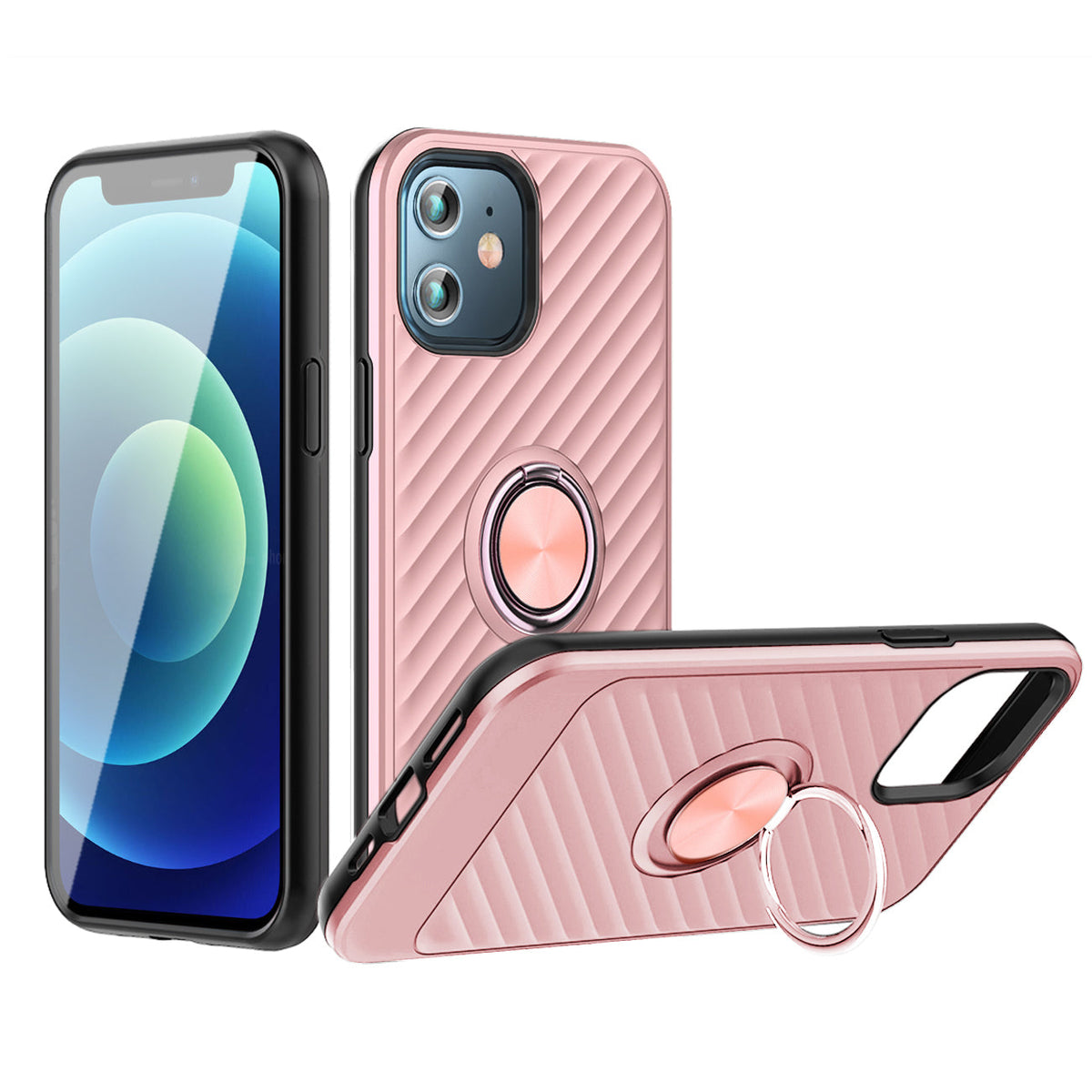 IPHONE 12 MINI Compatible Phone Case with Ring Holder APPLE IPHONE 12 MINI In Rose Gold - Crystal Clear Protection by