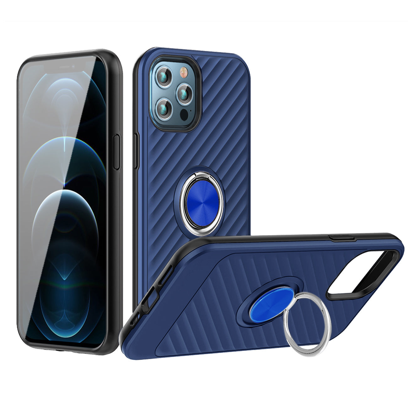 IPHONE 12 Compatible Phone Case with Ring Holder APPLE IPHONE 12/IPHONE 12 PRO In Blue - Ultra-Slim Protection by