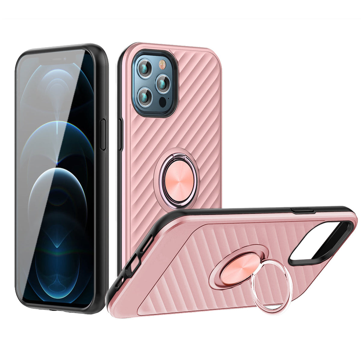 IPHONE 12 Compatible Phone Case with Ring Holder APPLE IPHONE 12/IPHONE 12 PRO In Rose Gold - Premium Protection by