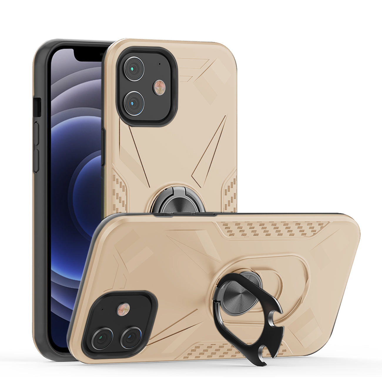 IPHONE 12 MINI Compatible APPLE IPHONE 12 MINI Case with Ring Holder In Gold - Shockproof Protection by