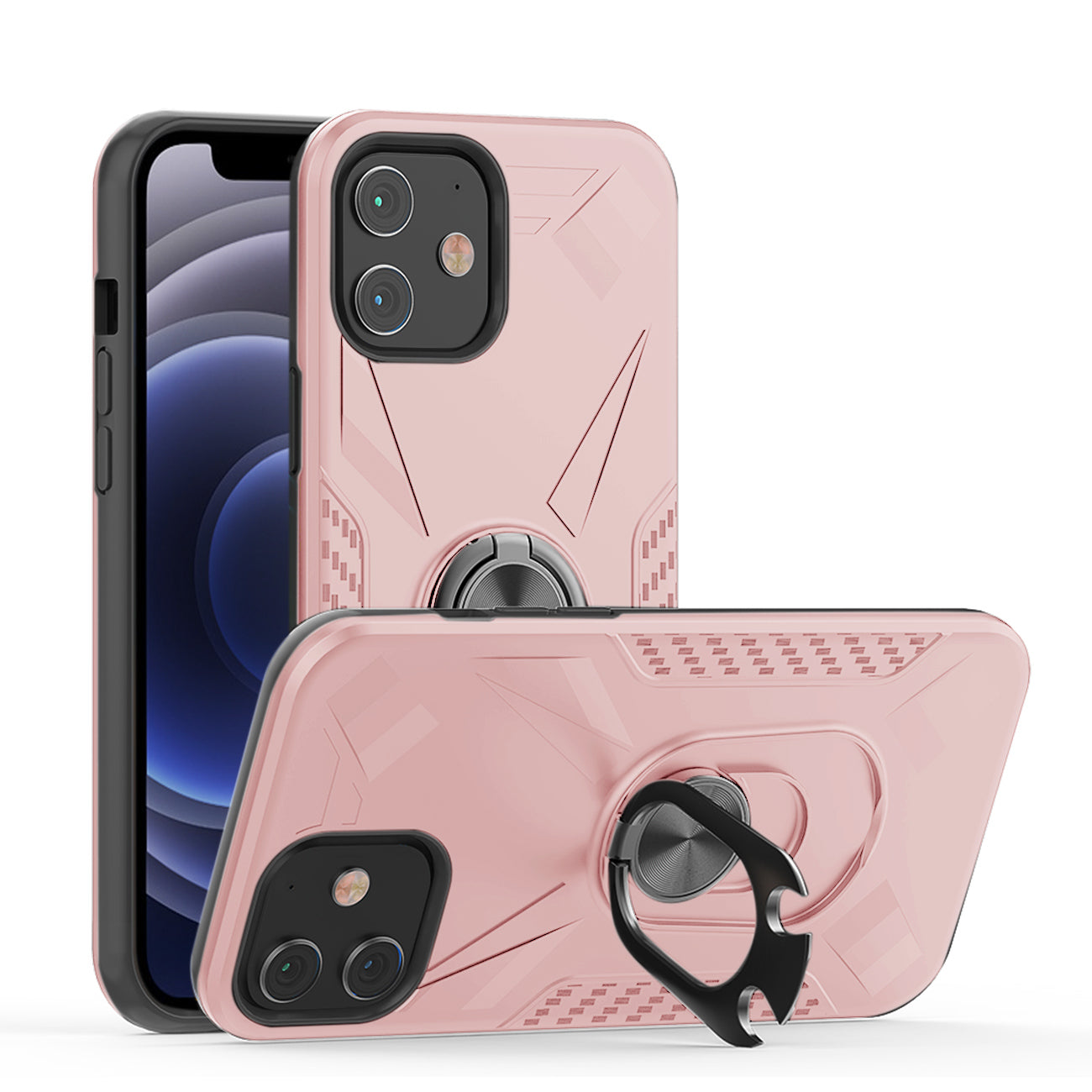 IPHONE 12 MINI Compatible APPLE IPHONE 12 MINI Case with Ring Holder In Rose Gold - Shockproof Protection by