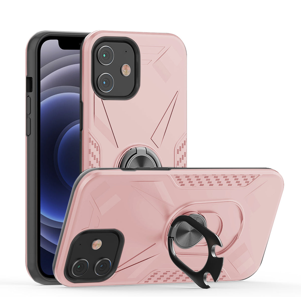 IPHONE 12 MINI Compatible APPLE IPHONE 12 MINI Case with Ring Holder In Rose Gold - Shockproof Protection by
