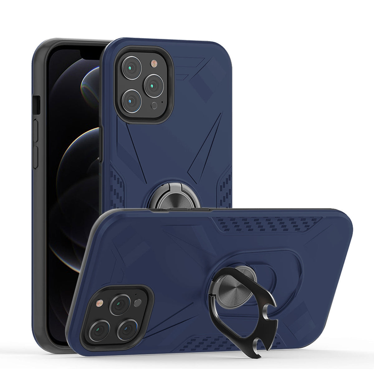 IPHONE 12 Compatible APPLE IPHONE 12 /IPHONE 12 PRO Case with Ring Holder In Blue - Shockproof Protection by