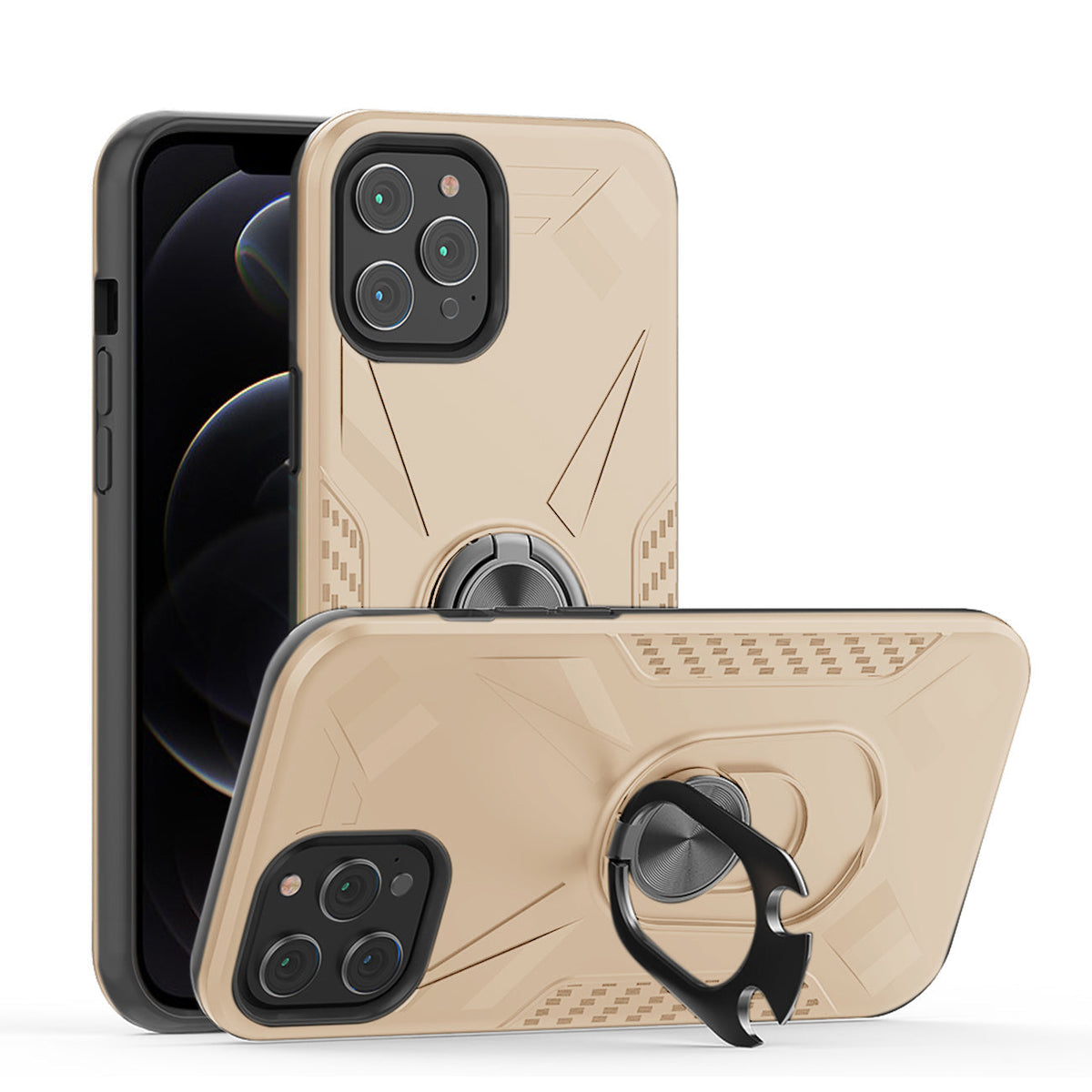 IPHONE 12 Compatible APPLE IPHONE 12 /IPHONE 12 PRO Case with Ring Holder In Gold - Durable Protection by