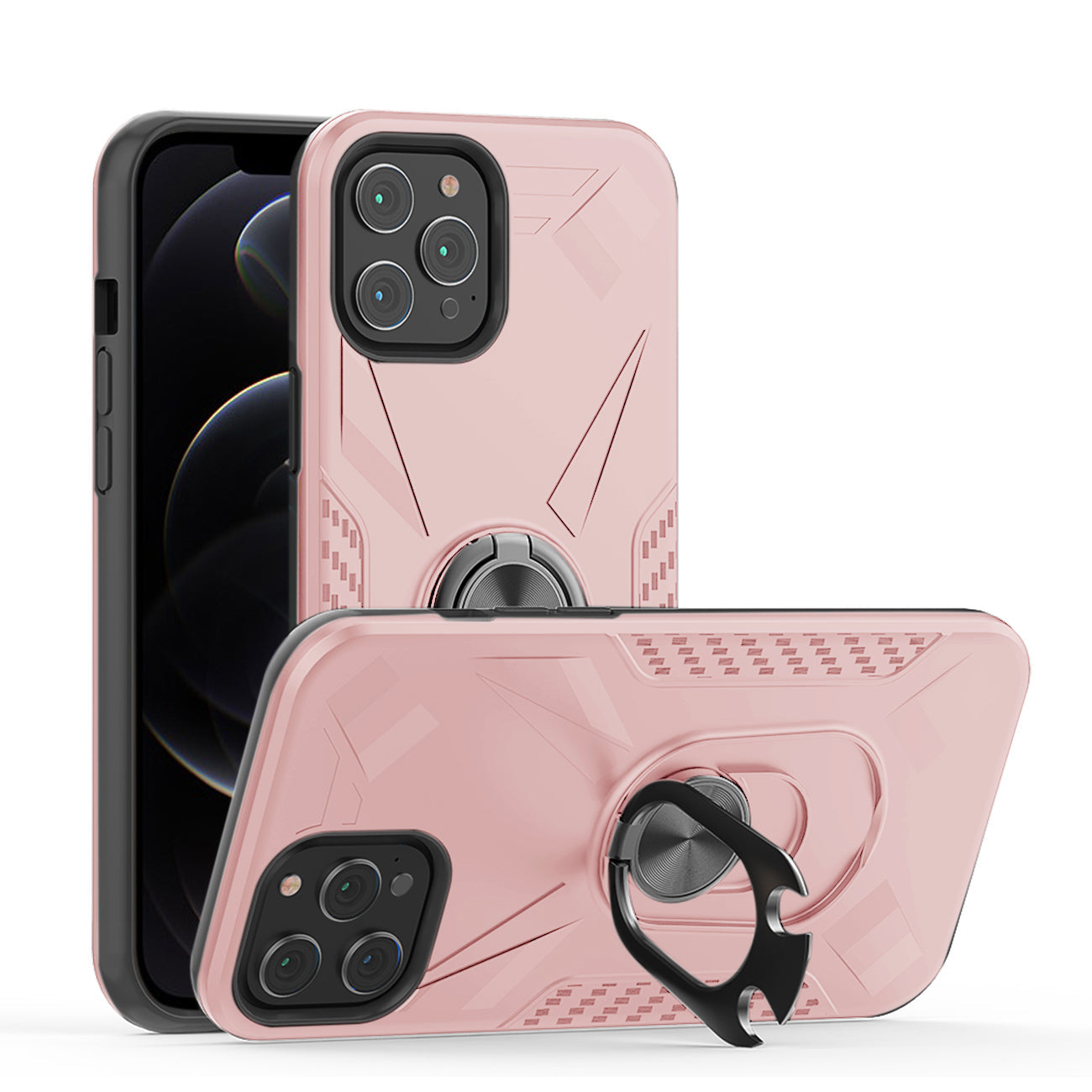IPHONE 12 Compatible APPLE IPHONE 12 /IPHONE 12 PRO Case with Ring Holder In Rose Gold - Durable Protection by