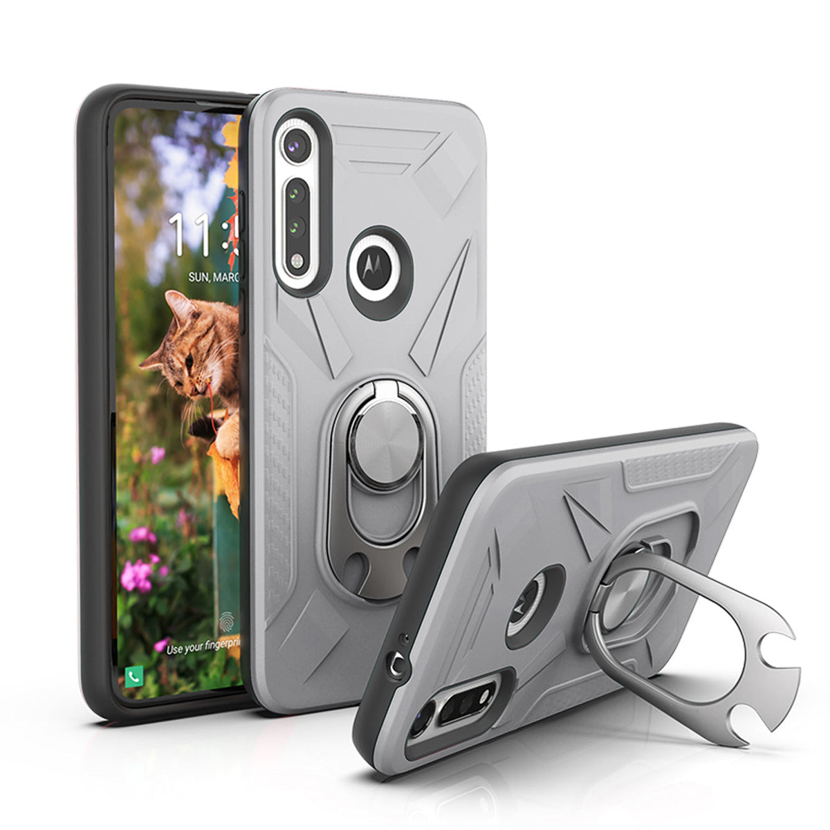 Motorola Moto G Fast Ultra Case with Ring Holder In Siliver - Heavy Duty & Reliable