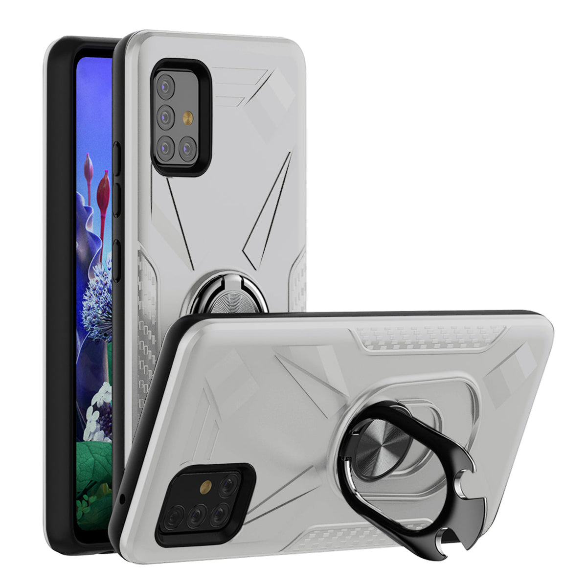 Phone Case with Ring Holder SAMSUNG GALAXY A51 5G In Silver - Heavy Duty & Reliable