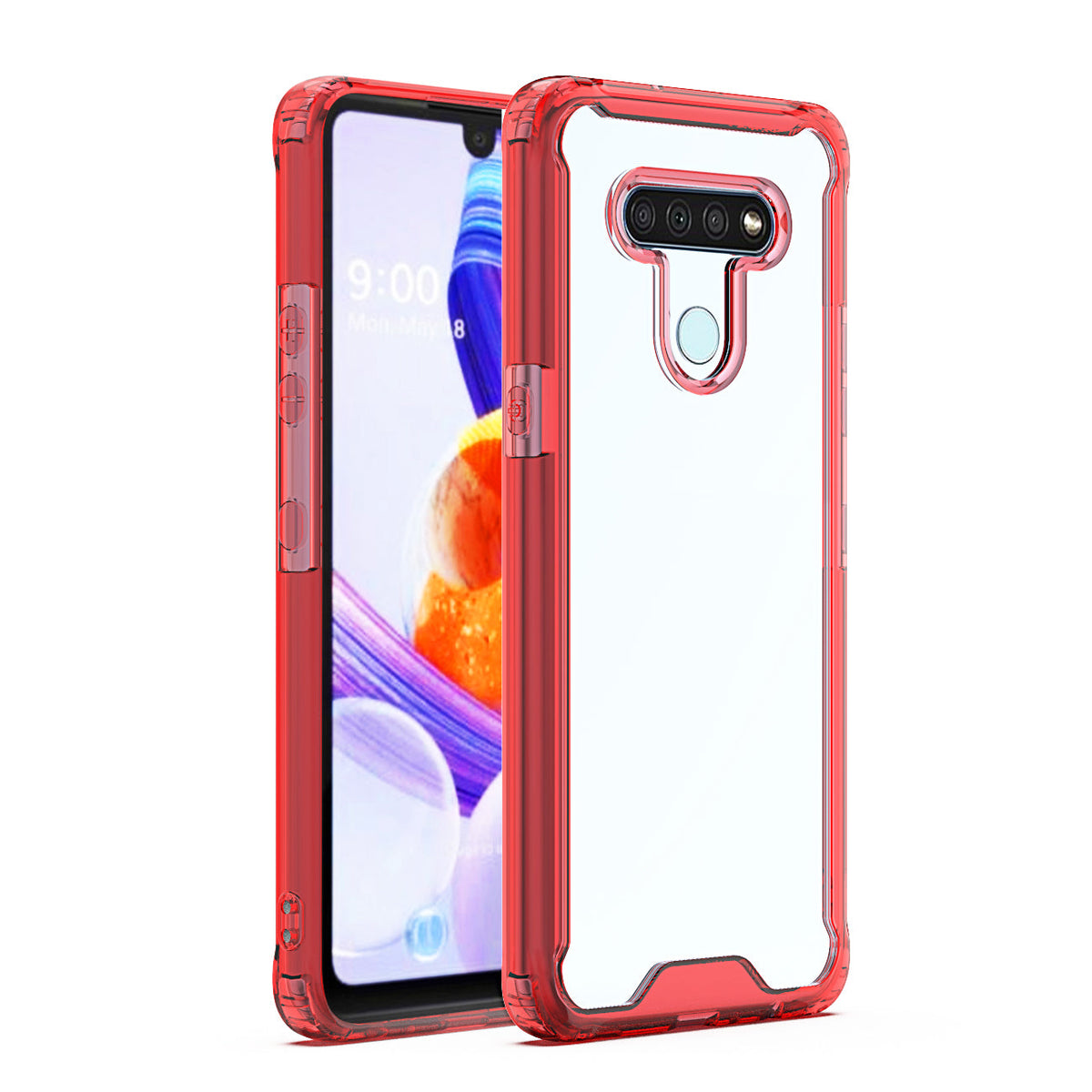 LG K51 High quality TPU Bumper and Clarity PC Case In Red - Durable & Reliable