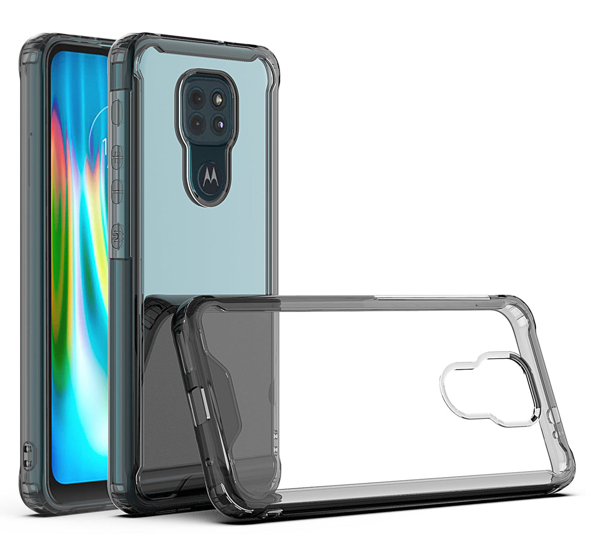 Moto E7 Plus/G9/G9 Play High quality TPU Bumper and Clarity PC Case In Black - Crystal Clear & Reliable
