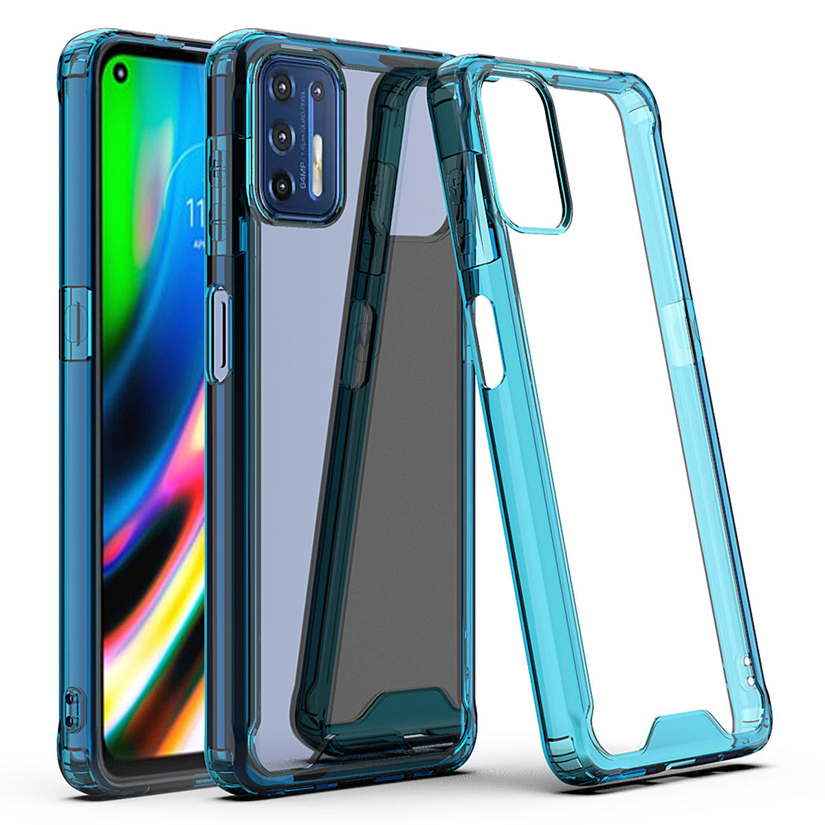 Moto G9 Plus High quality TPU Bumper and Clarity PC Case In Blue - Crystal Clear & Reliable