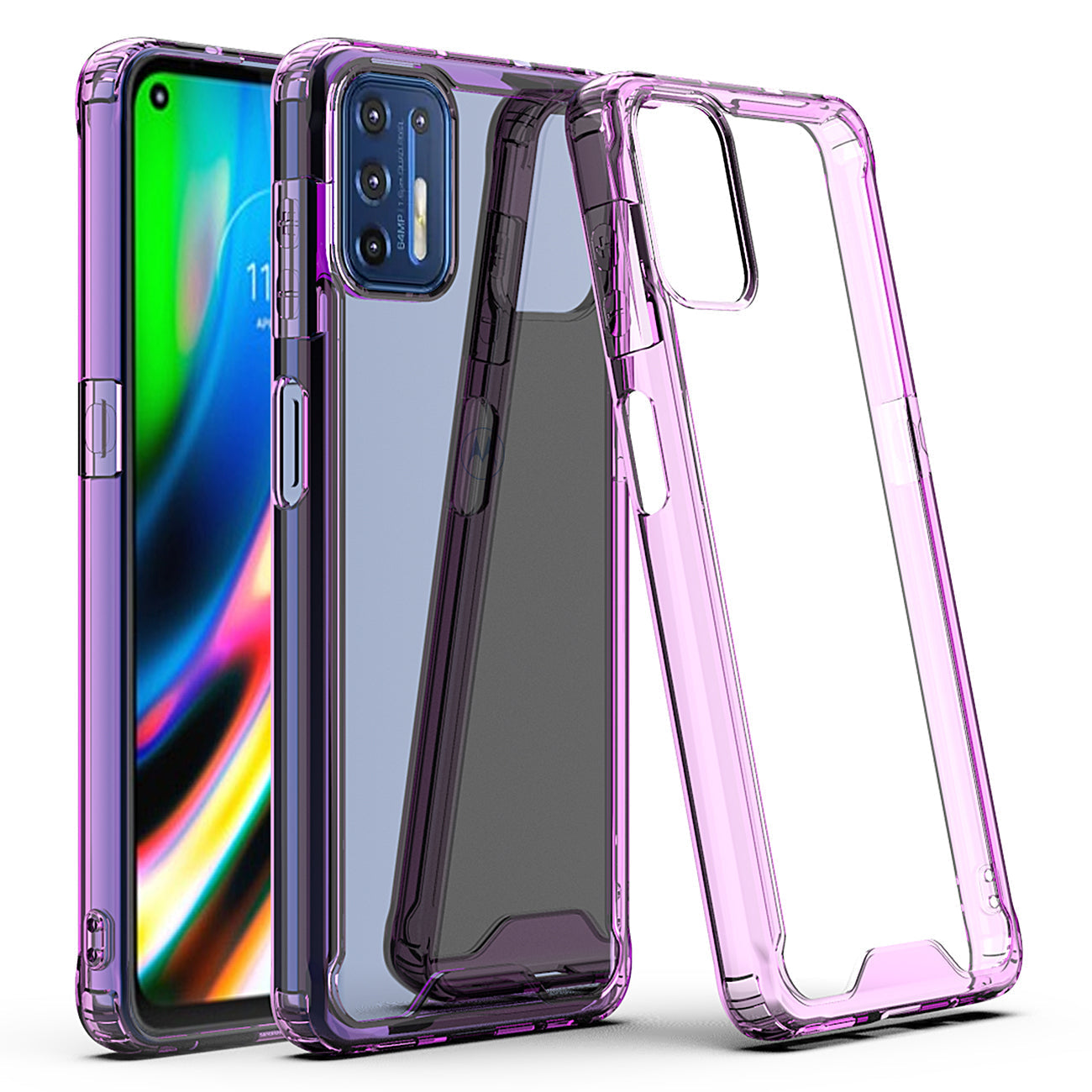 Moto G9 Plus High quality TPU Bumper and Clarity PC Case In Purple - Heavy Duty & Reliable
