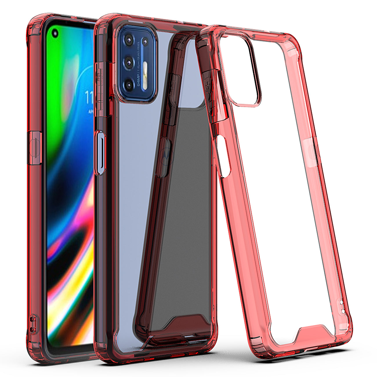Moto G9 Plus High quality TPU Bumper and Clarity PC Case In Red - Crystal Clear & Reliable