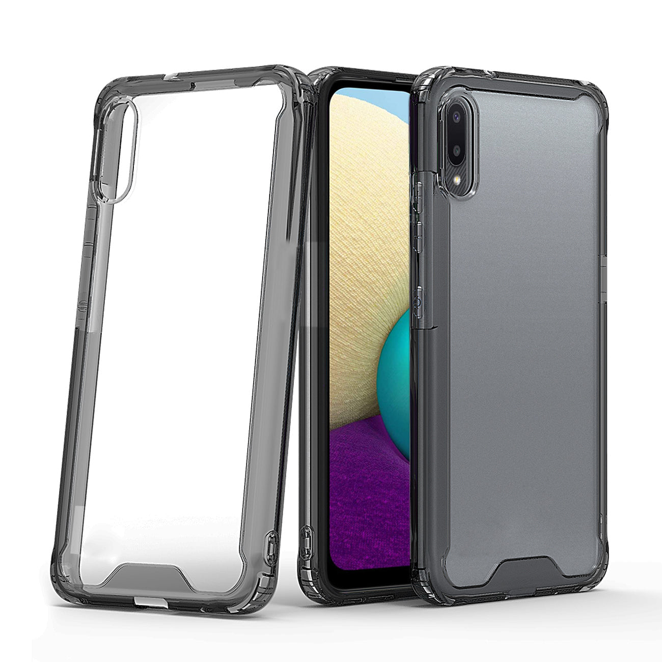 High Quality 2X Clean PC and TPU Bumper Case In Black For Samsung Galaxy A20 /M02 - Ultra-Slim & Reliable