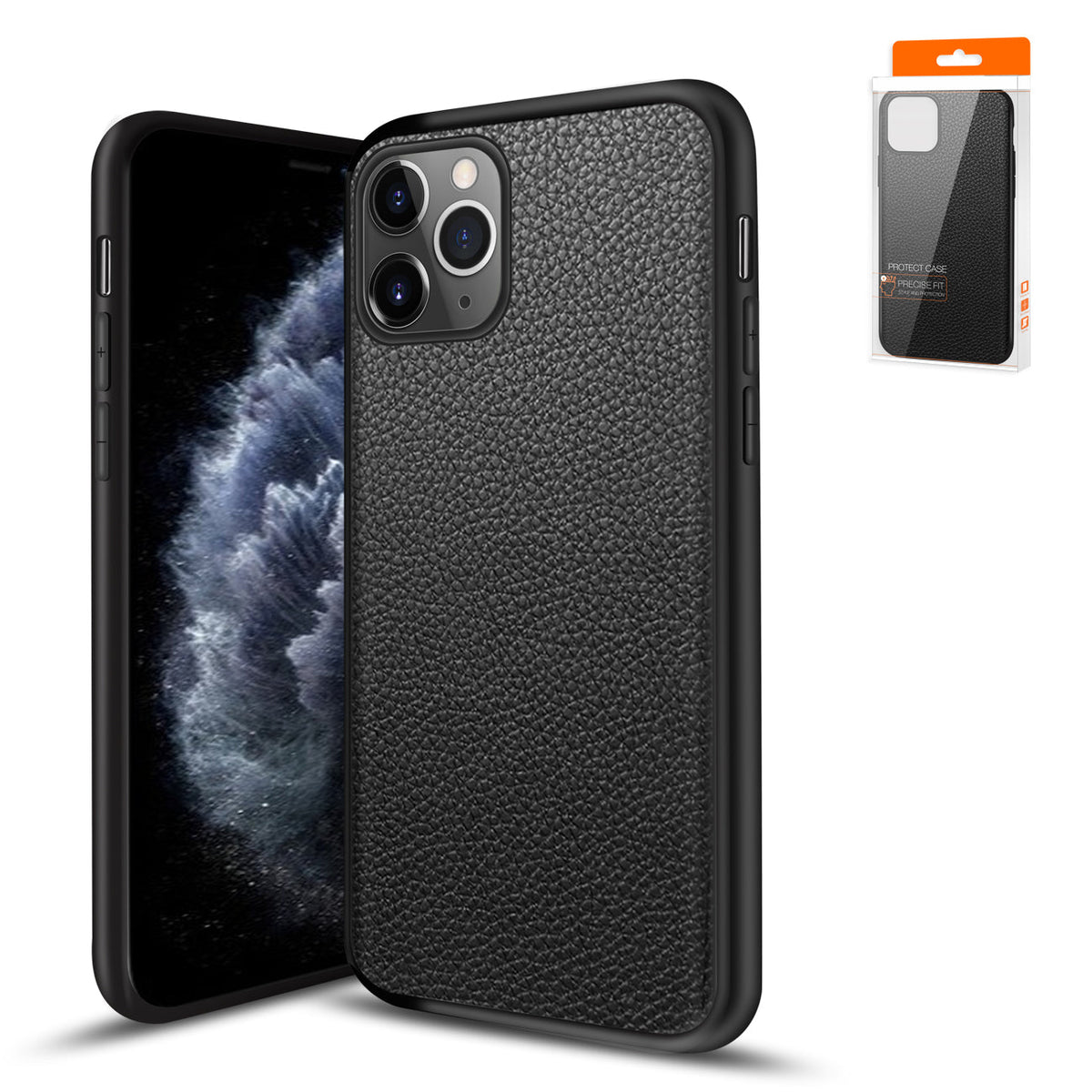 IPhone 11 PRO Compatible Premium PU Leather Outside and Flexible TPU Silicone Hybrid Slim Case for IPhone 11 PRO MAX - Durable Protection by