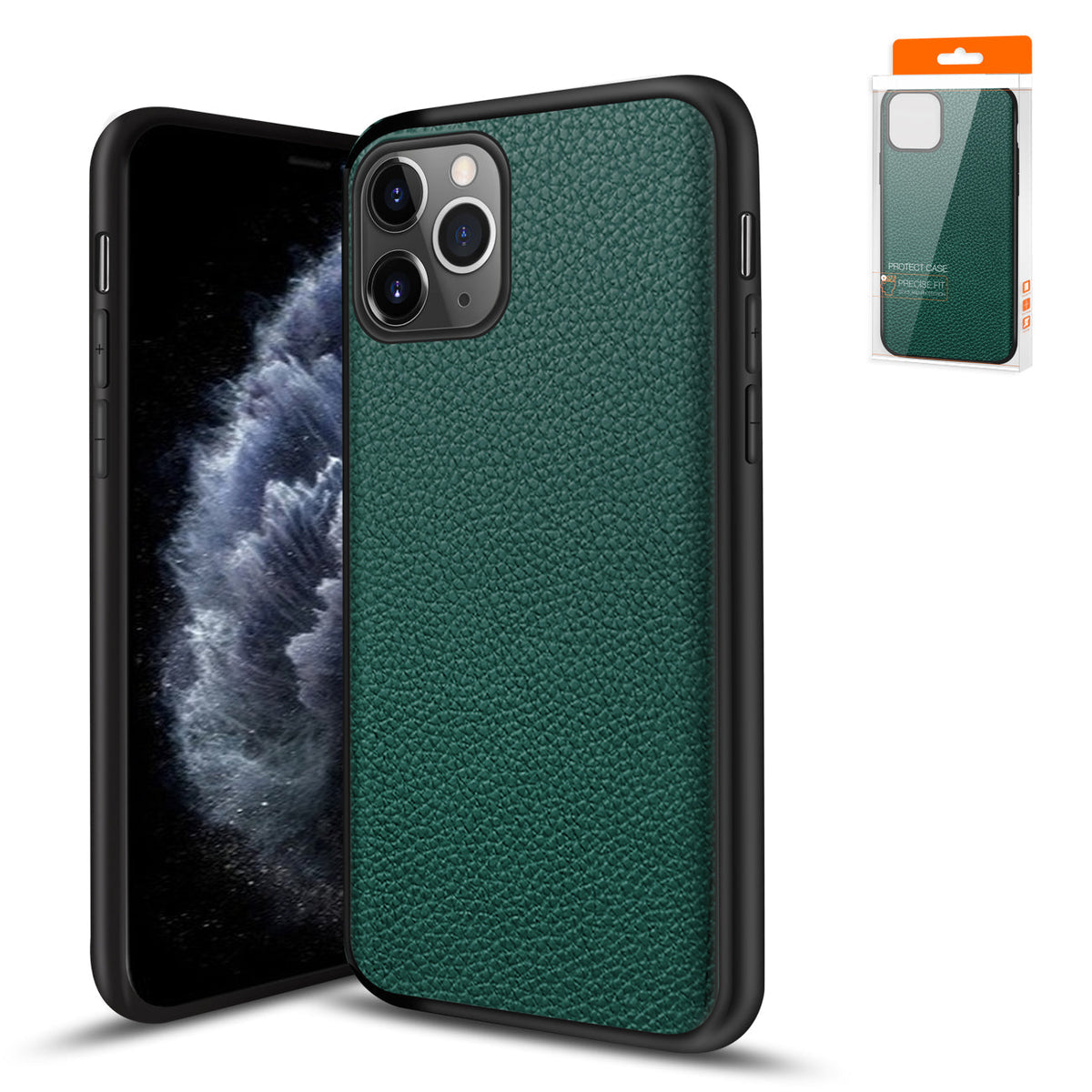 IPhone 11 PRO Compatible Premium PU Leather Outside and Flexible TPU Silicone Hybrid Slim Case for IPhone 11 PRO MAX - Ultra-Slim Protection by