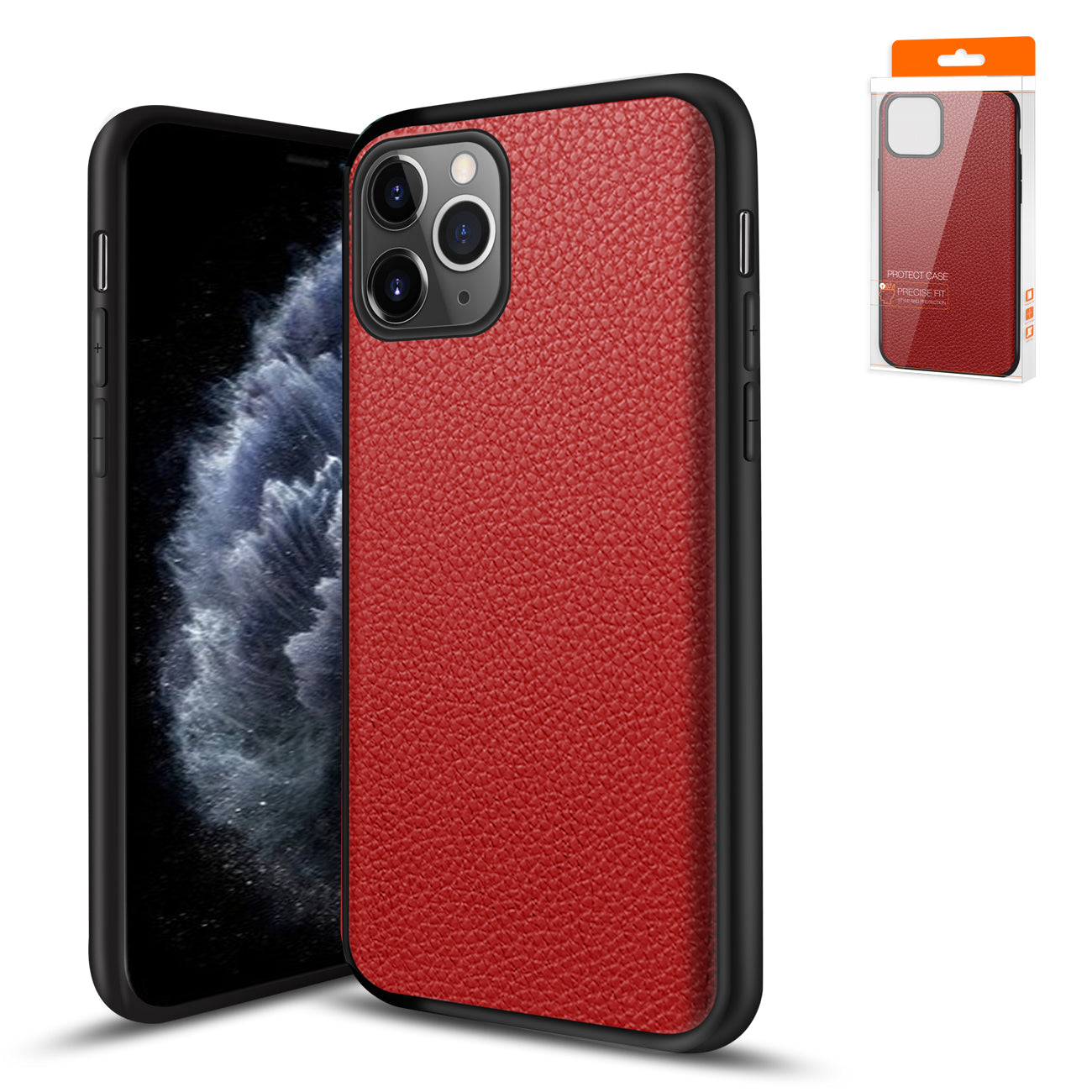 IPhone 11 PRO Compatible Premium PU Leather Outside and Flexible TPU Silicone Hybrid Slim Case for IPhone 11 PRO MAX - Crystal Clear Protection by