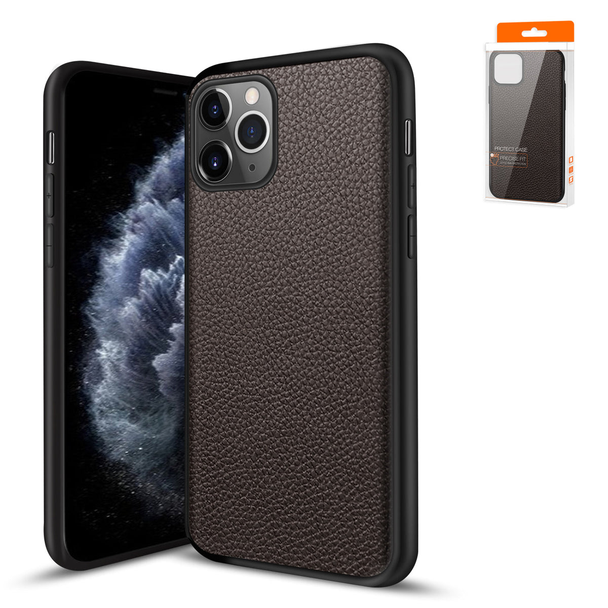 IPhone 11 PRO Compatible Premium PU Leather Outside and Flexible TPU Silicone Hybrid Slim Case for IPhone 11 PRO - Durable Protection by