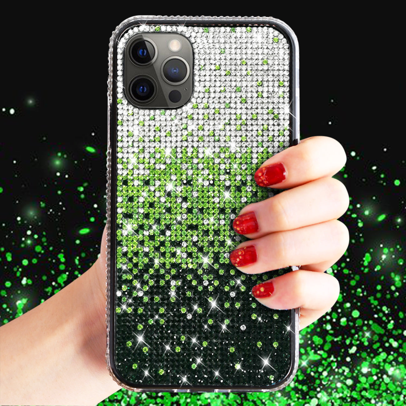 IPHONE 12 PRO Compatible Design Diamond Case For APPLE IPHONE 12 PRO MAX In Green - Heavy Duty Protection by