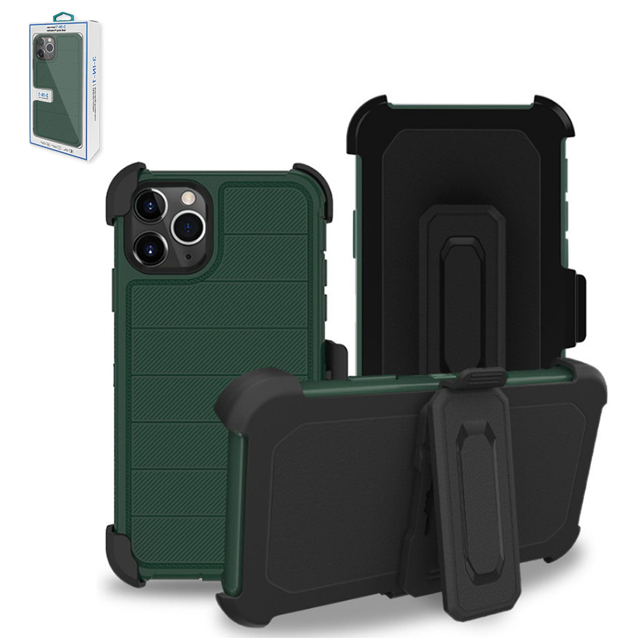 IPHONE 11 PRO Compatible 3-In-1 Hybrid Heavy Duty Holster Combo Case For APPLE IPHONE 11 PRO In Green - Shockproof Protection by