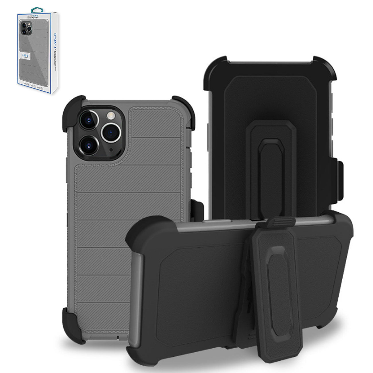 IPHONE 11 PRO Compatible 3-In-1 Hybrid Heavy Duty Holster Combo Case For APPLE IPHONE 11 PRO In Gray - Shockproof Protection by