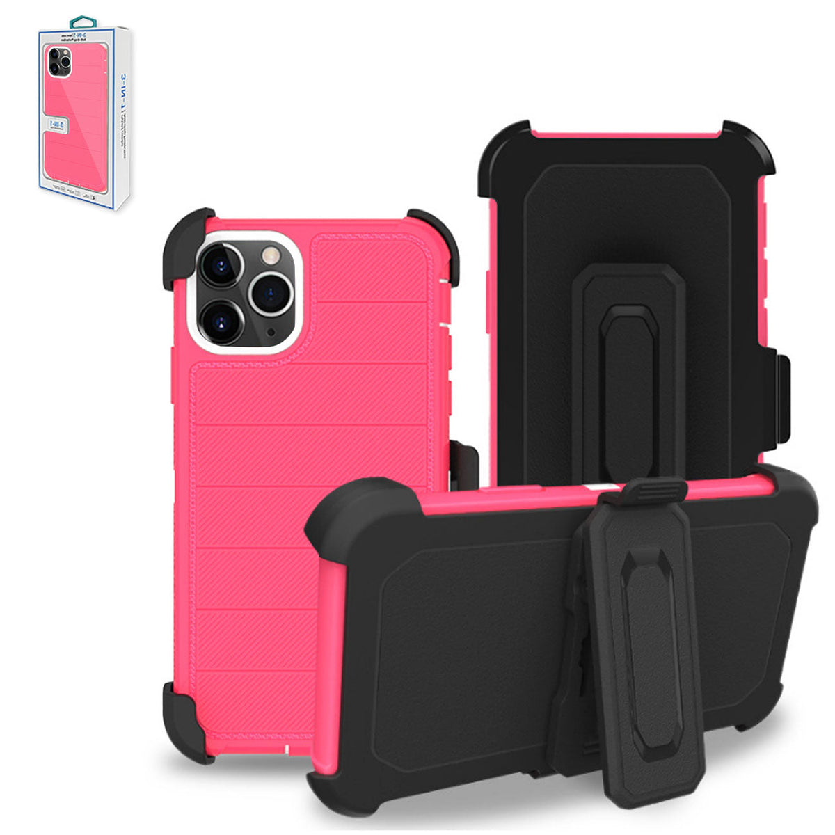 IPHONE 11 PRO Compatible 3-In-1 Hybrid Heavy Duty Holster Combo Case For APPLE IPHONE 11 PRO In Hot Pink - Ultra-Slim Protection by