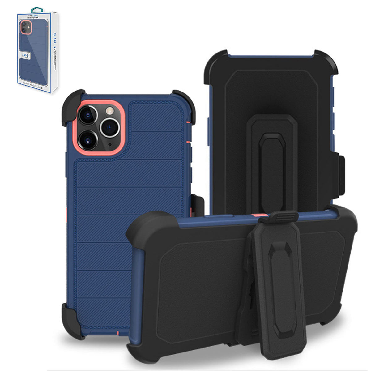 IPHONE 11 PRO Compatible 3-In-1 Hybrid Heavy Duty Holster Combo Case For APPLE IPHONE 11 PRO In Navy - Ultra-Slim Protection by