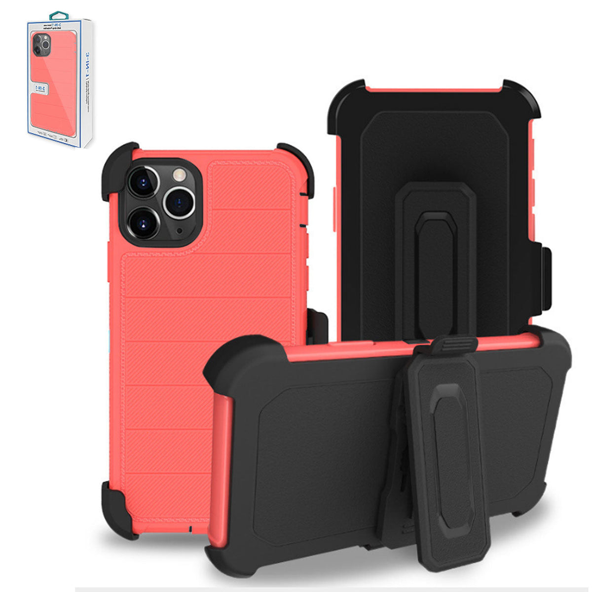IPHONE 11 PRO Compatible 3-In-1 Hybrid Heavy Duty Holster Combo Case For APPLE IPHONE 11 PRO In Pink - Shockproof Protection by