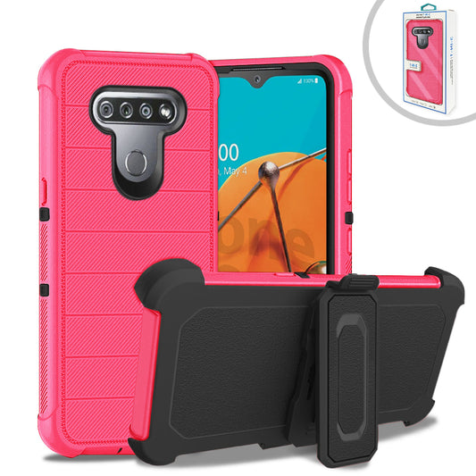 LG K51 3-In-1 Hybrid Heavy Duty Holster Combo Case In Hot Pink - Shockproof & Reliable