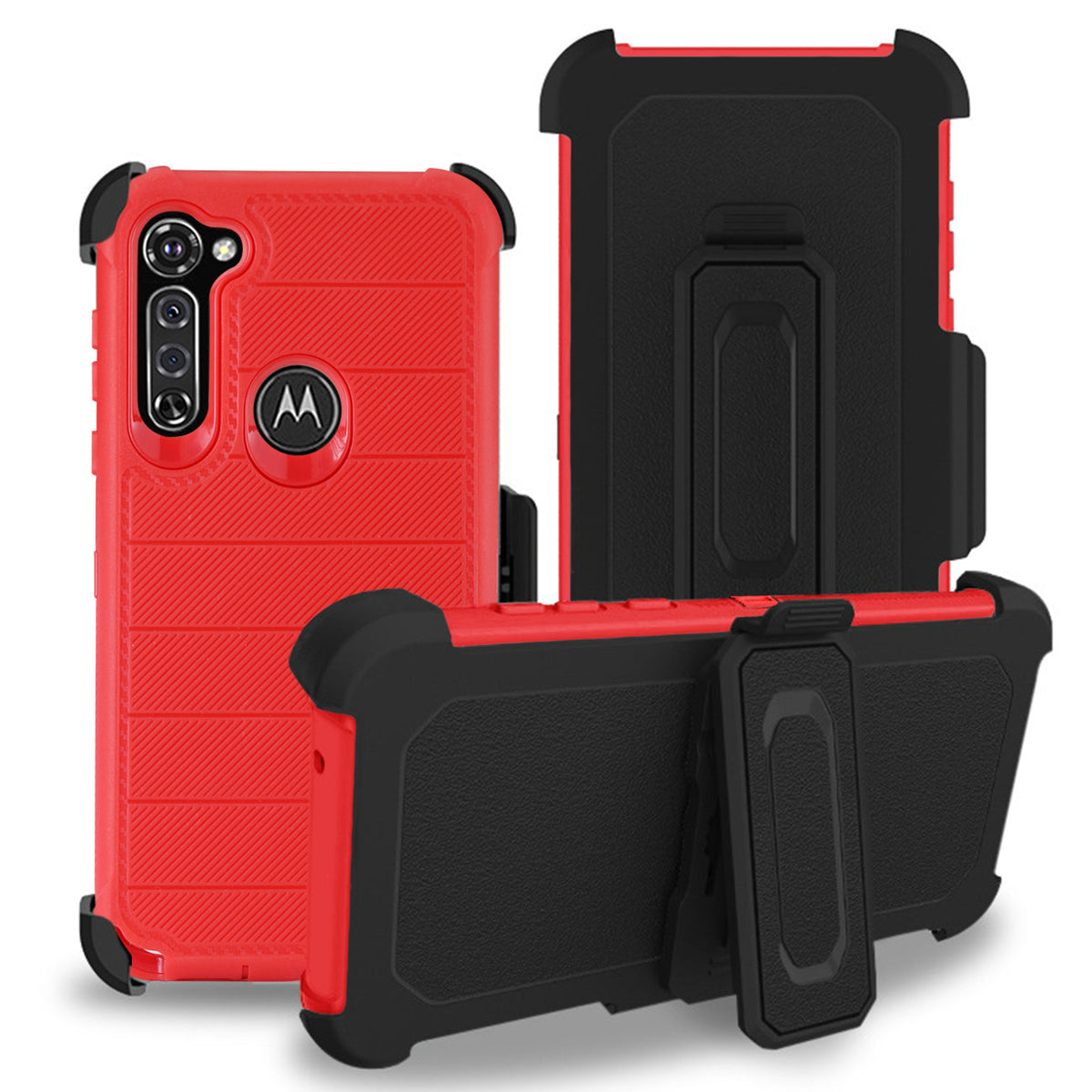 MOTO G STYLUS 3-In-1 Hybrid Heavy Duty Holster Combo Case In Red - Heavy Duty & Reliable