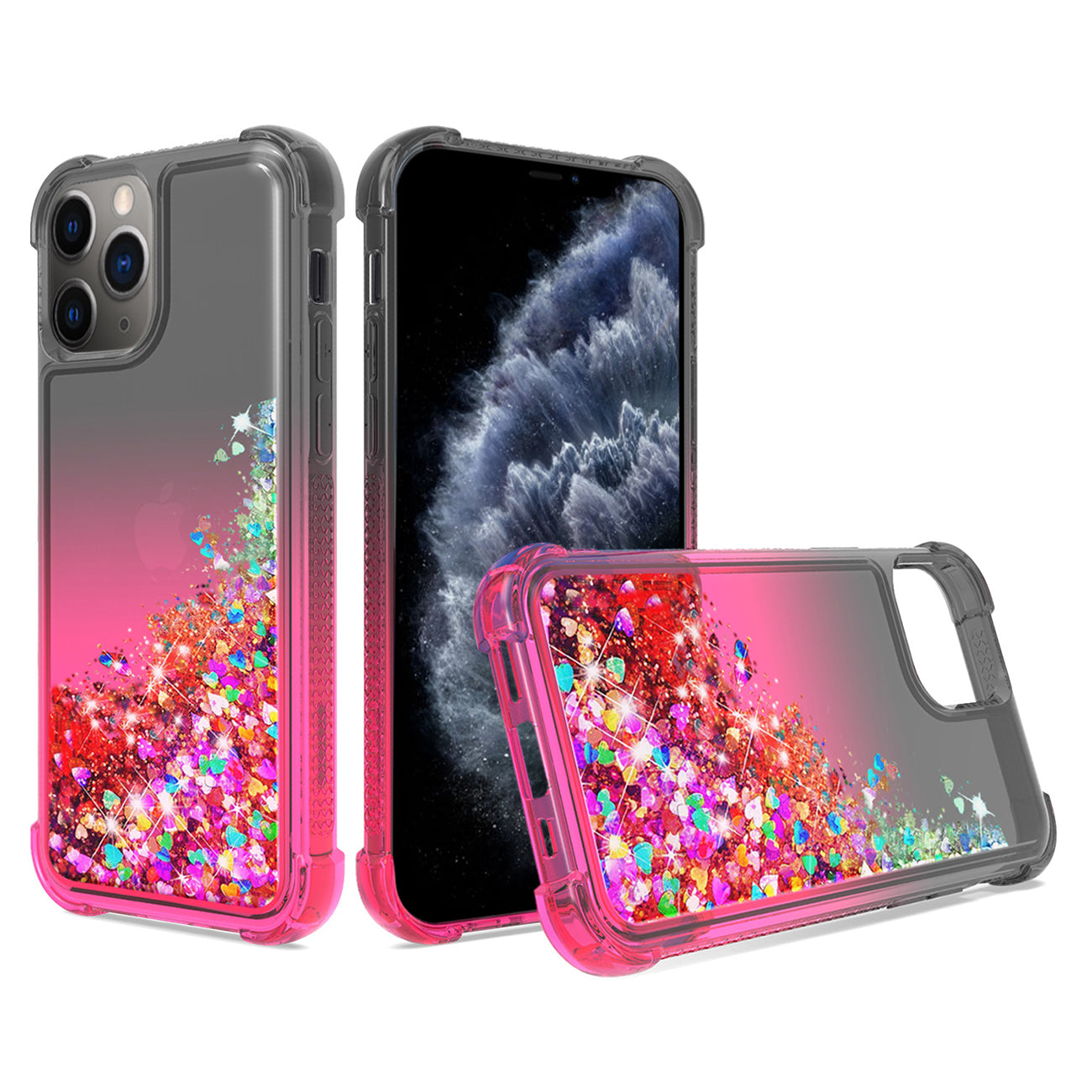 IPHONE 11 PRO Compatible Shiny Flowing Glitter Liquid Bumper Case For APPLE IPHONE 11 PRO MAX In Black - Crystal Clear Protection by