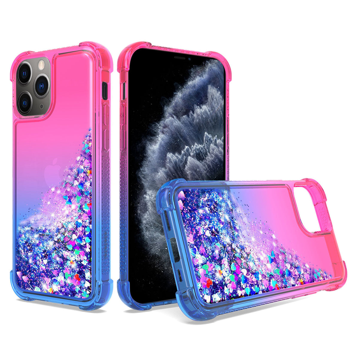 IPHONE 11 PRO Compatible Shiny Flowing Glitter Liquid Bumper Case For APPLE IPHONE 11 PRO MAX In Pink - Durable Protection by