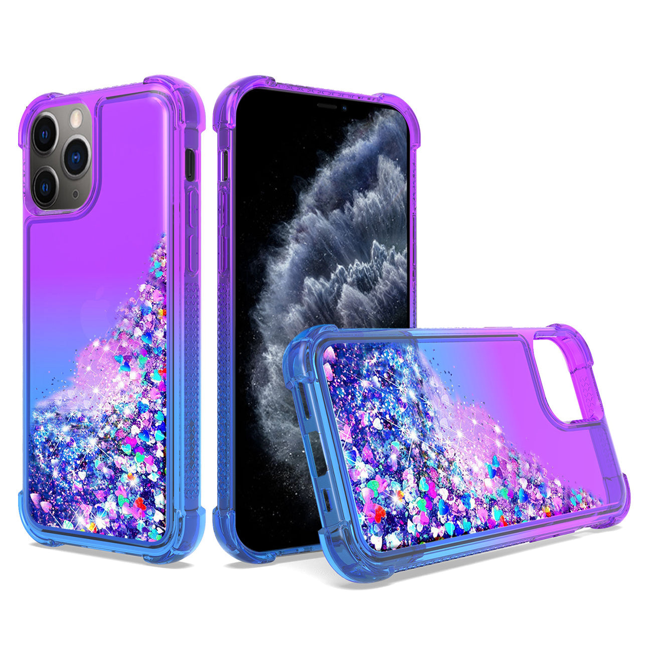 IPHONE 11 PRO Compatible Shiny Flowing Glitter Liquid Bumper Case For APPLE IPHONE 11 PRO MAX In Purple - Durable Protection by