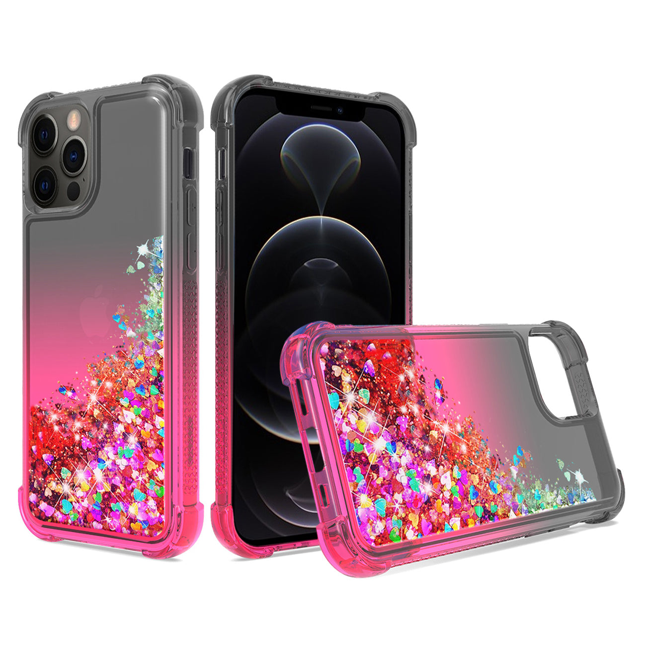 IPHONE 12 PRO Compatible Shiny Flowing Glitter Liquid Bumper Case For APPLE IPHONE 12 PRO MAX In Black - Ultra-Slim Protection by