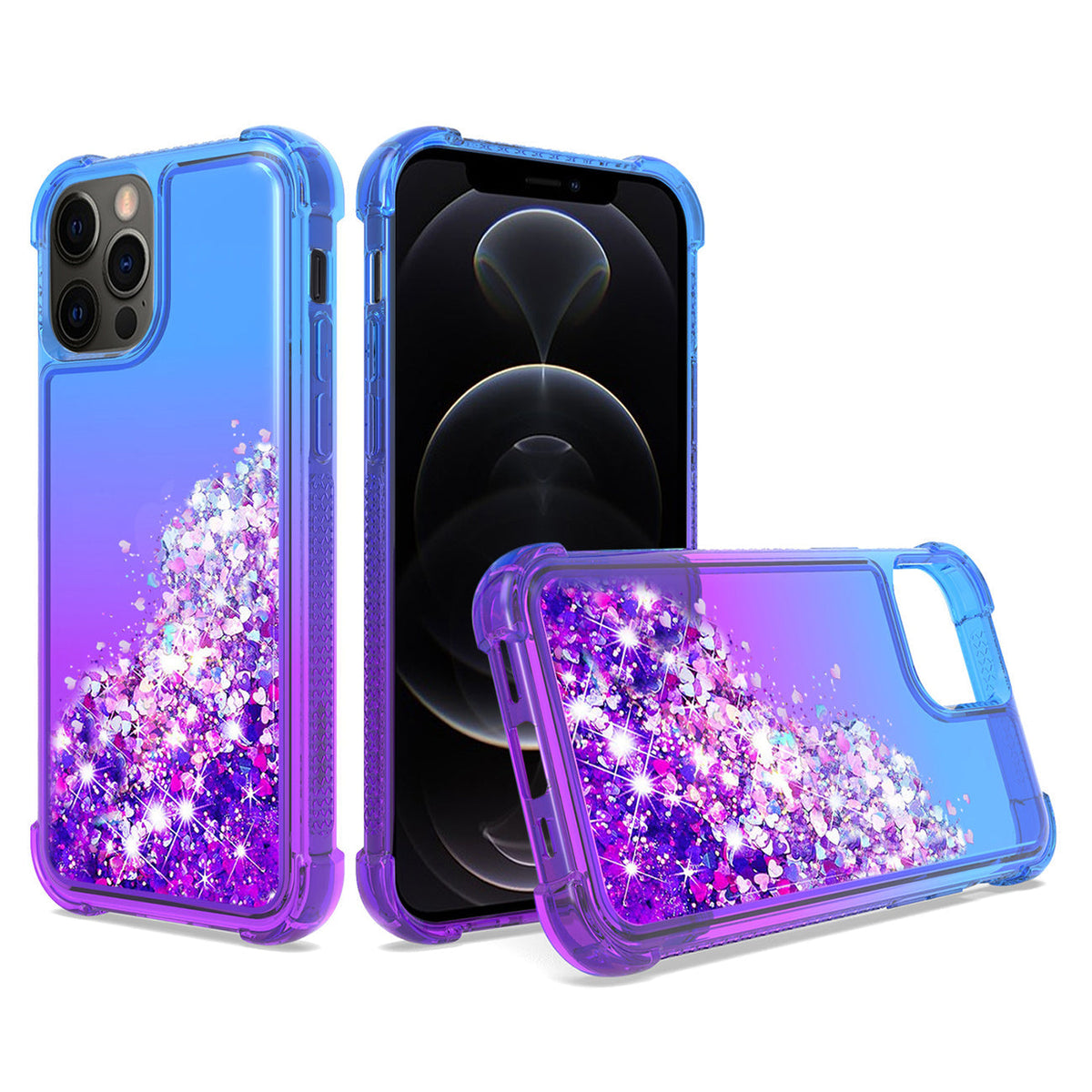 IPHONE 12 PRO Compatible Shiny Flowing Glitter Liquid Bumper Case For APPLE IPHONE 12 PRO MAX In Blue - Heavy Duty Protection by