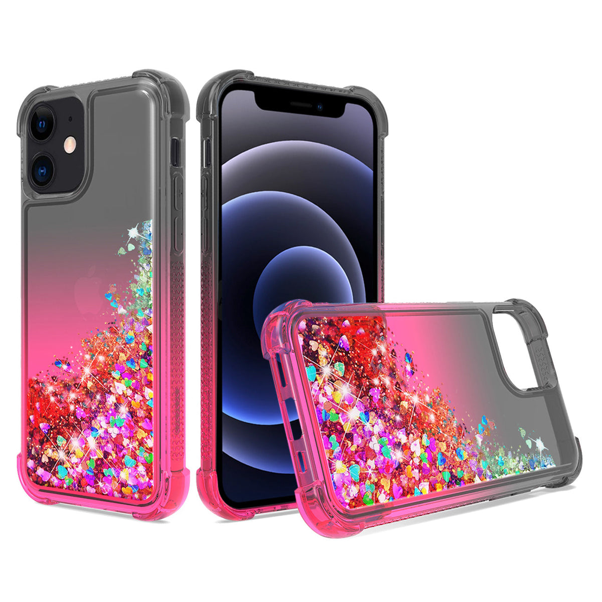 IPHONE 12 MINI Compatible Shiny Flowing Glitter Liquid Bumper Case For APPLE IPHONE 12 MINI In Black - Durable Protection by