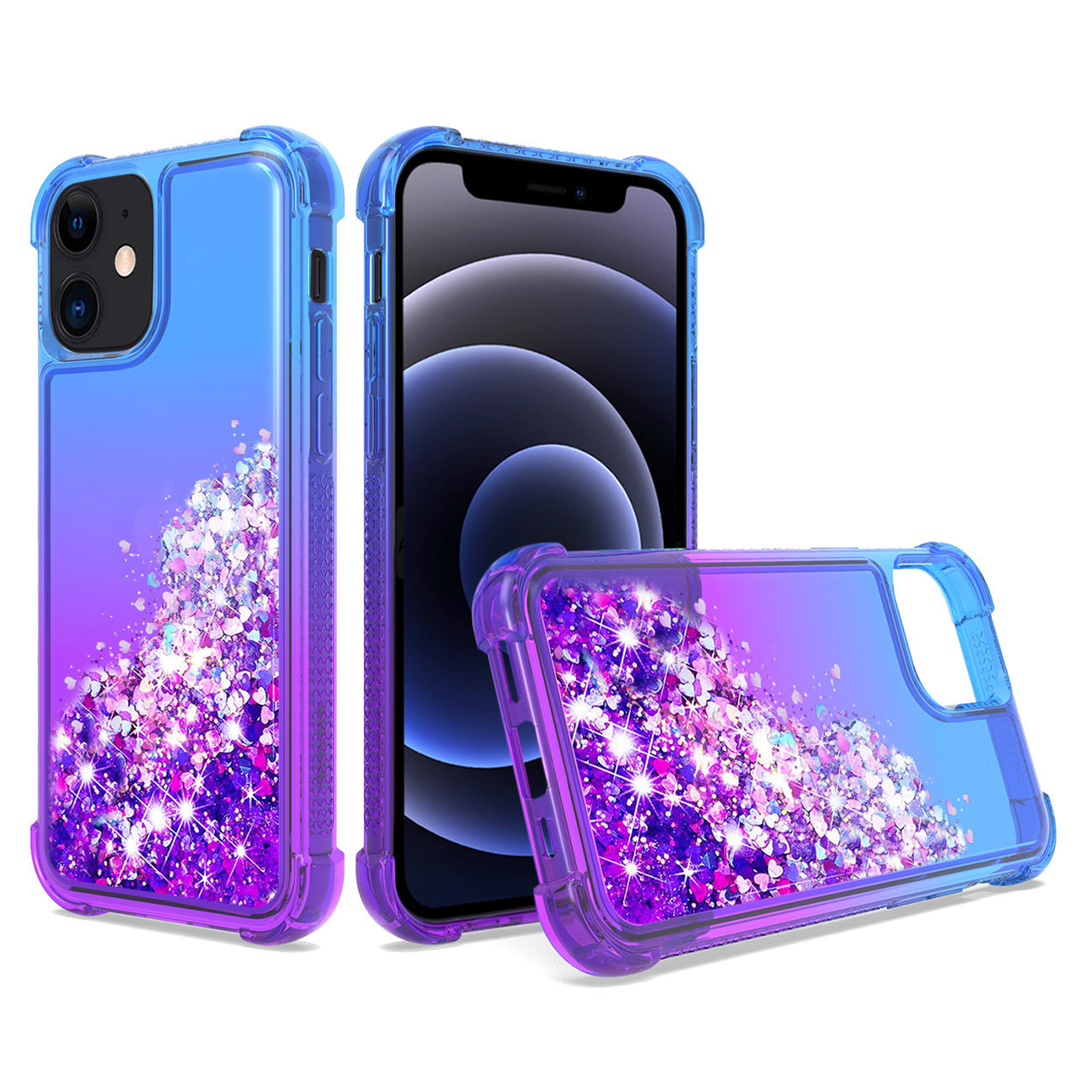 IPHONE 12 MINI Compatible Shiny Flowing Glitter Liquid Bumper Case For APPLE IPHONE 12 MINI In Blue - Shockproof Protection by