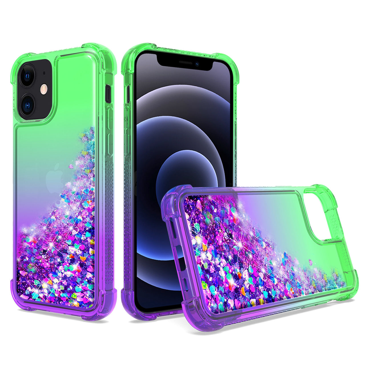 IPHONE 12 MINI Compatible Shiny Flowing Glitter Liquid Bumper Case For APPLE IPHONE 12 MINI In Green - Crystal Clear Protection by