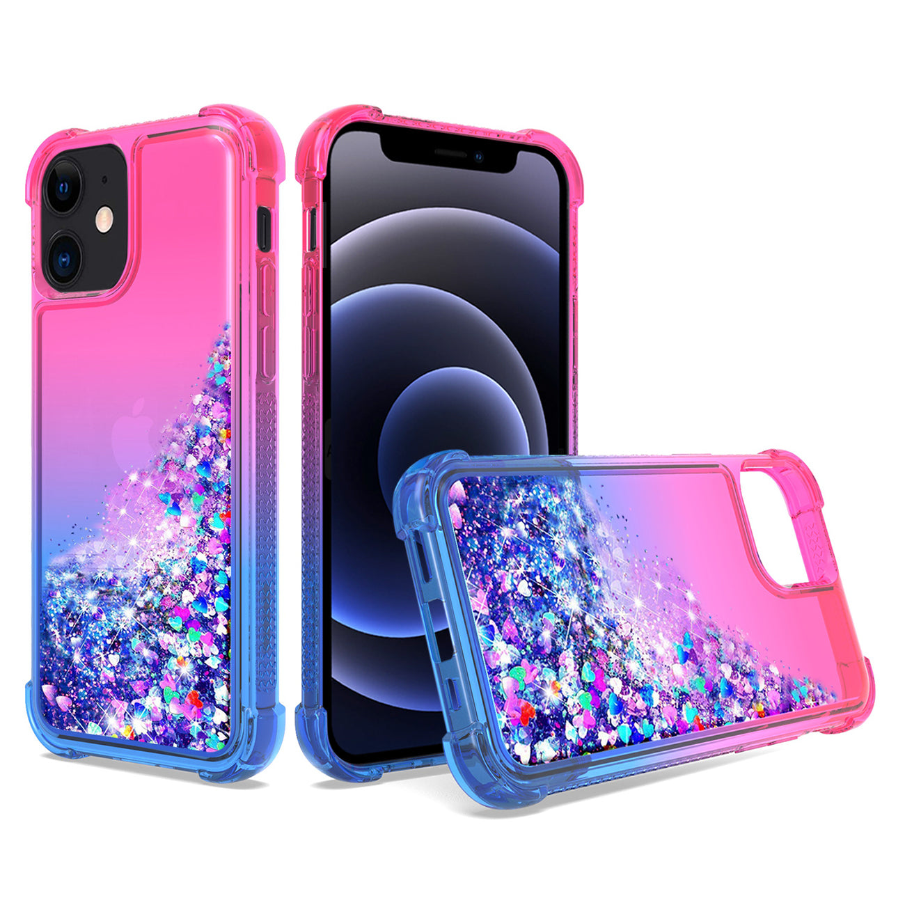 IPHONE 12 MINI Compatible Shiny Flowing Glitter Liquid Bumper Case For APPLE IPHONE 12 MINI In Pink - Durable Protection by