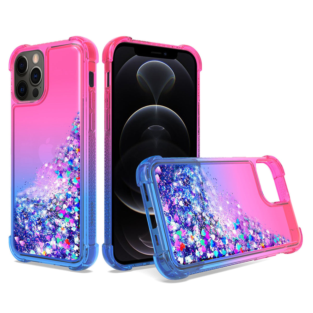 IPHONE 12 Compatible Shiny Flowing Glitter Liquid Bumper Case For APPLE IPHONE 12/IPHONE 12 PRO In Pink - Durable Protection by