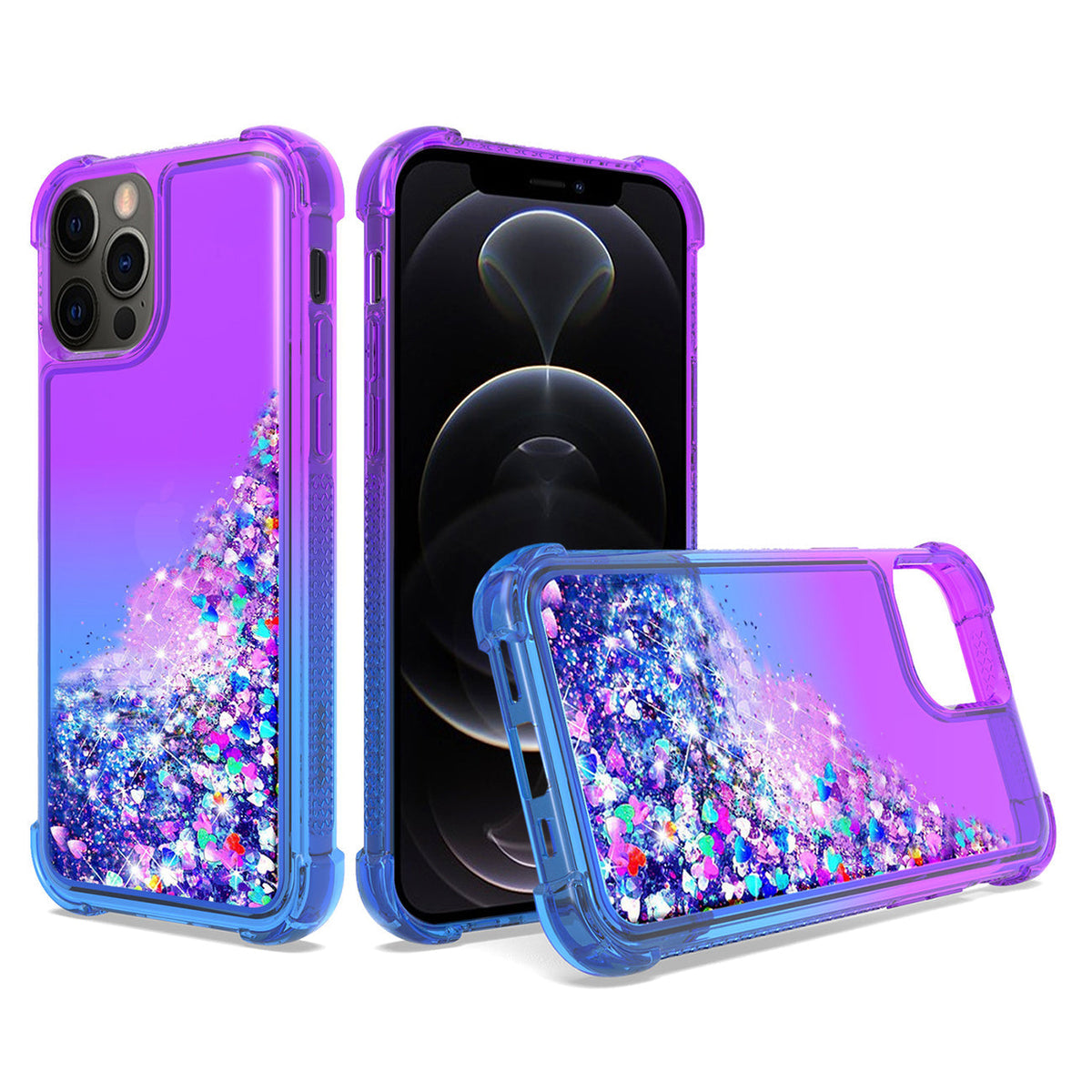 IPHONE 12 Compatible Shiny Flowing Glitter Liquid Bumper Case For APPLE IPHONE 12/IPHONE 12 PRO In Purple - Premium Protection by