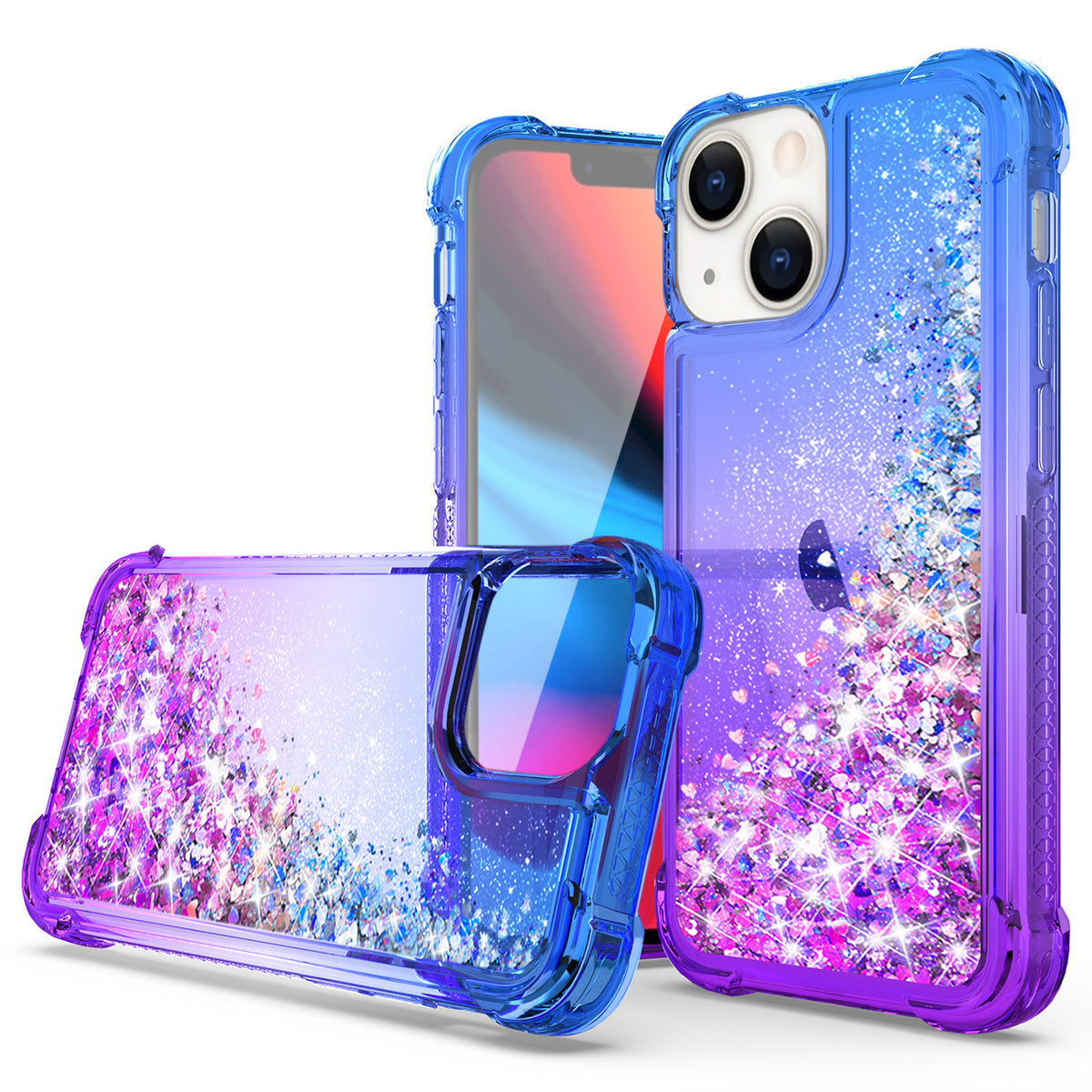 IPHONE 13 Compatible Shiny Flowing Glitter Liquid Bumper Case For APPLE IPHONE 13 In Blue - Ultra-Slim Protection by