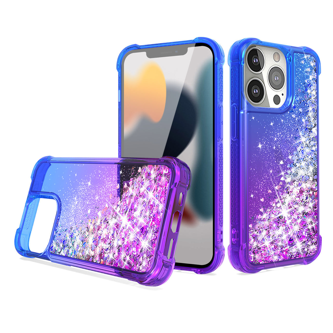 IPHONE 13 PRO Compatible Shiny Flowing Glitter Liquid Bumper Case For APPLE IPHONE 13 PRO MAX In Blue - Shockproof Protection by